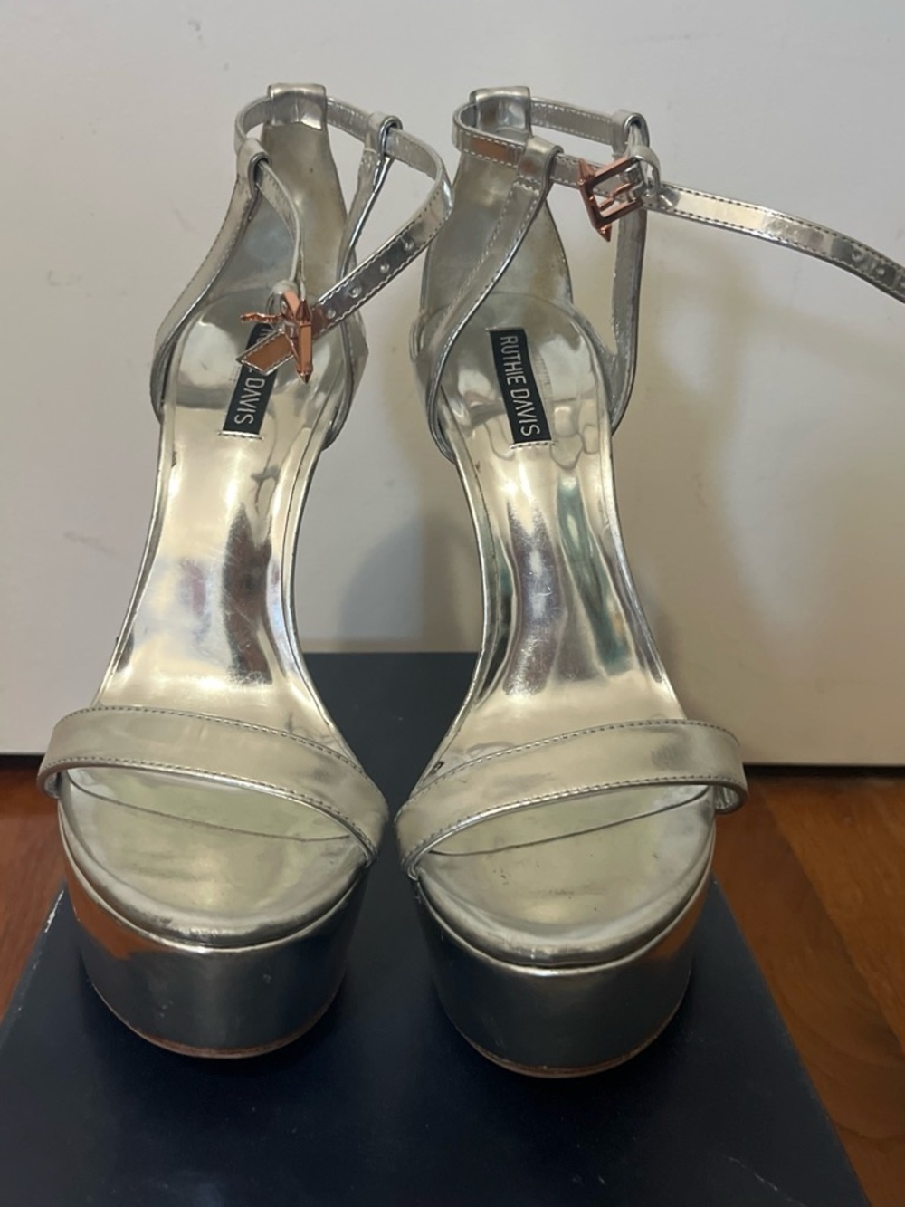 Ruthie Davis Silver Metallic Platform Ankle-Strap Sandals